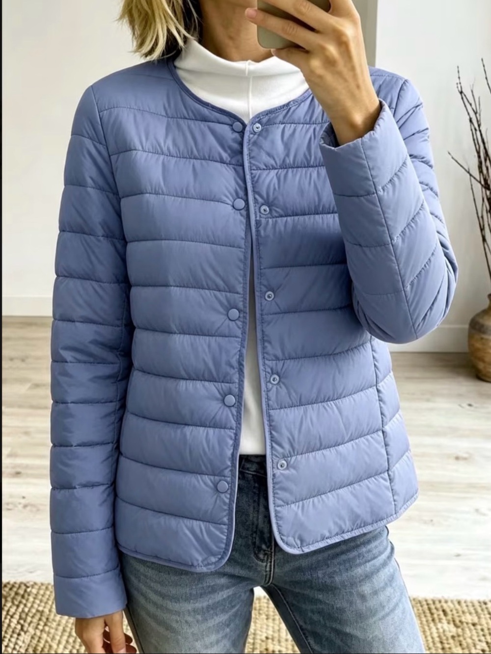 New Light & Thin Autumn & Winter Round Neck Puffer Jacket L